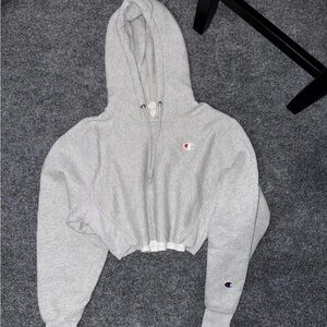 Champion Light Gray Cropped Hooded Sweatshirt